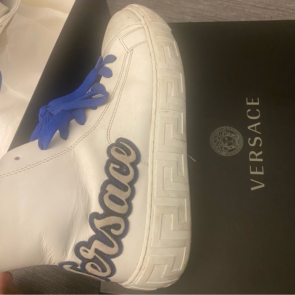 Versace White Sneakers with Blue Laces - Picture 5 of 6